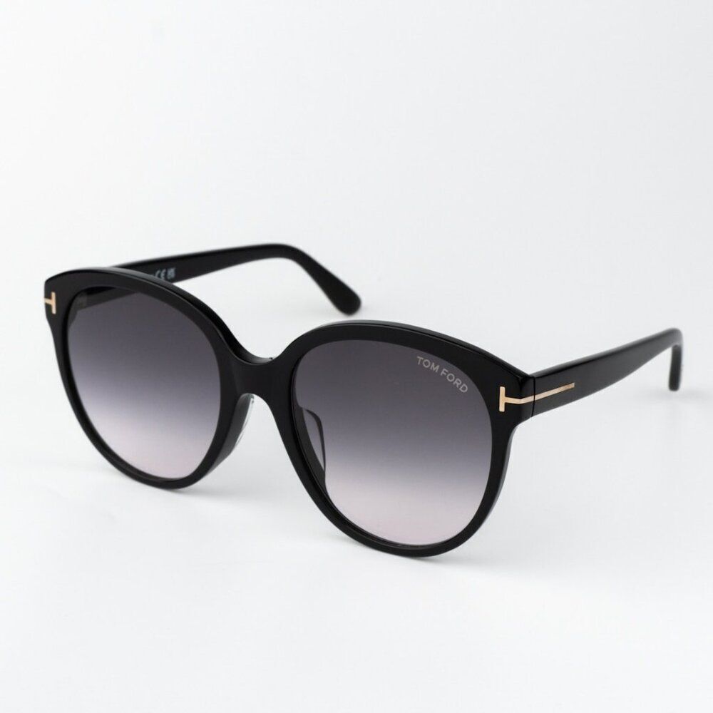 Tom Ford Women Sunglasses Shiny Black Smoke Gradient Round FT0957-D/S 01B